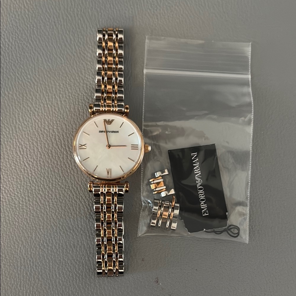 Emporio Armani Two-Tone Rose Gold and Silver Watch